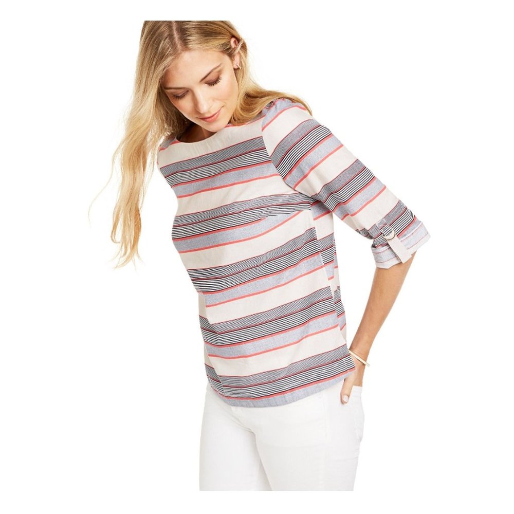 Charter Club Women's Linen Blend Striped Top - XS